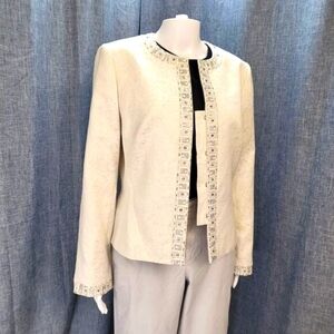 TAHARI Arthur S. Levine Evening Wear Jacket Jacquard Beads Ivory Women’s Size 10